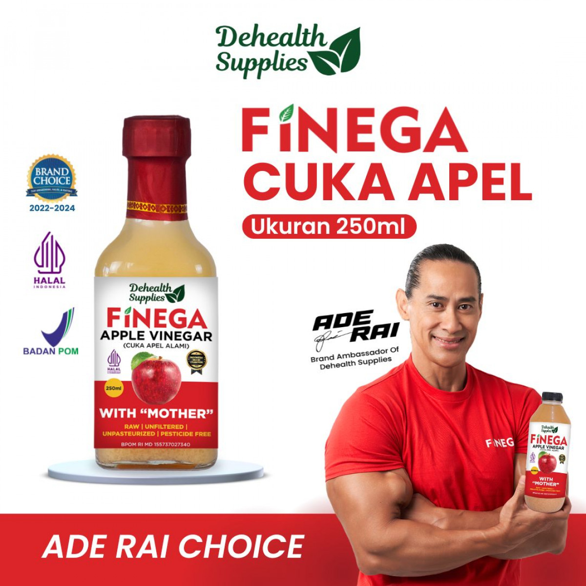 Dehealth Supplies Finega Cuka Apel 250ml ( Botol Kaca )